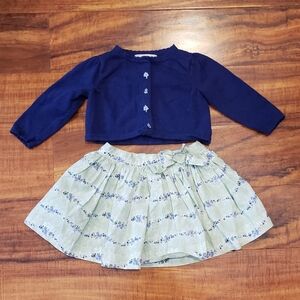 Janie and Jack EUC 6-12 months floral embroidered cardigan, floral vine skirt